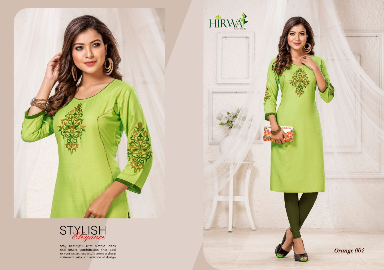 Hirwa Orange 2 Heavy Rayon Straight Cut Kurti